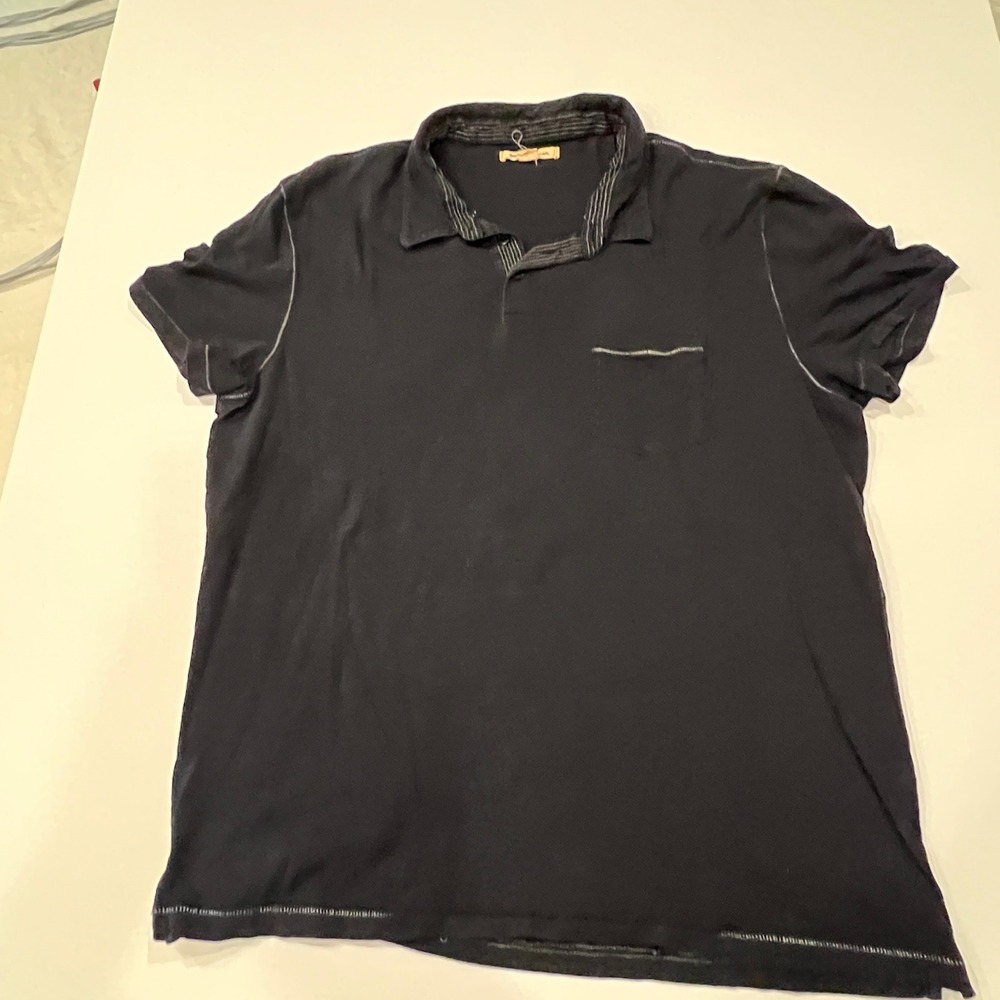 John Varvatos Star USA XL Faded Black Rocker Polo Contrast Stitch Y2K